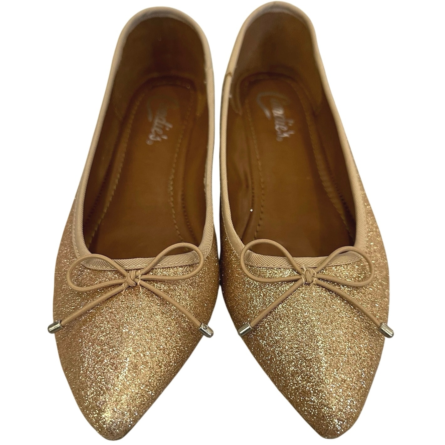 Candies Womens Size 9m Balero Ballet Flats Shoes Gold Glitter Bows Pointed Toe